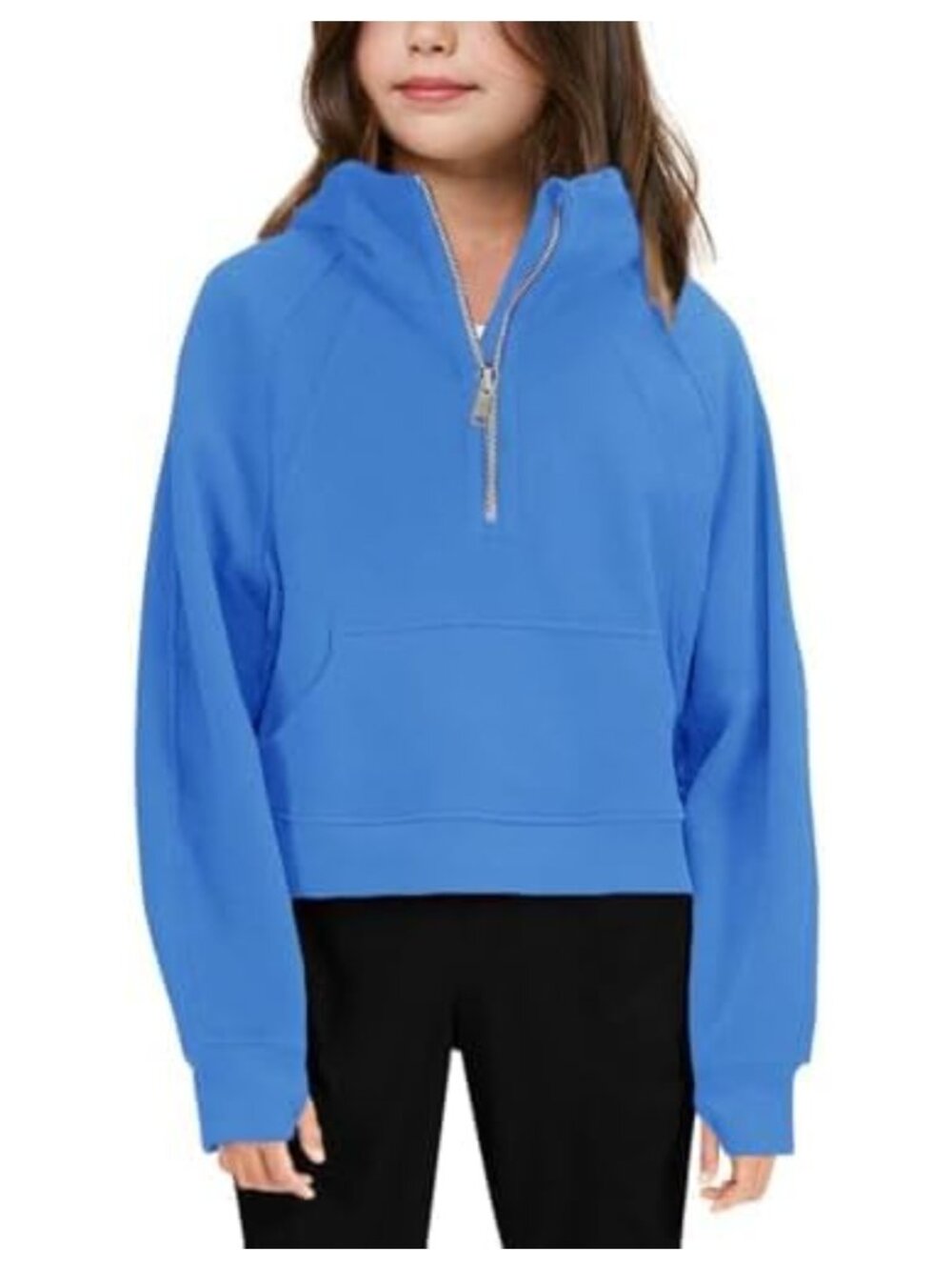 Girls Half Zip Hoodie Sweatshirt Cropped Pullover with Thumbholes